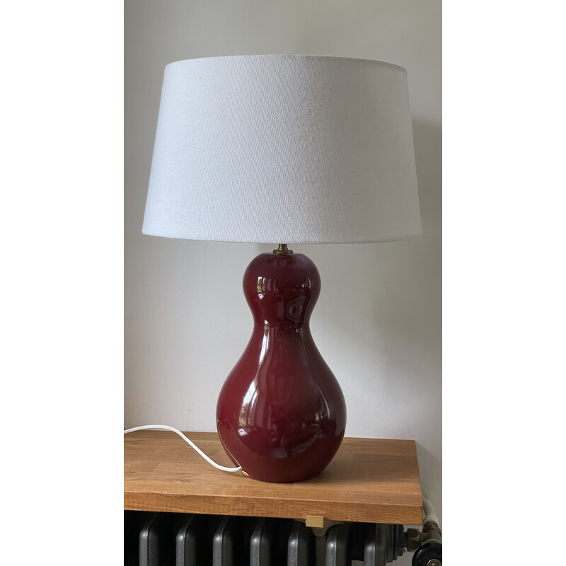 Lampe vintage en céramique et laiton par Kostka, France 1980