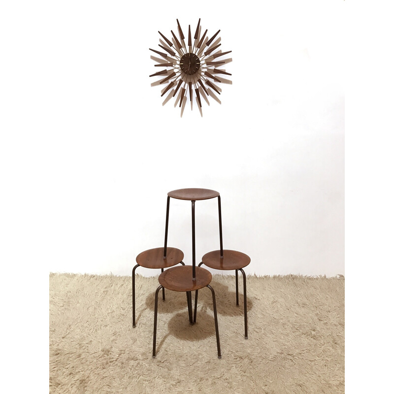 Mid-century set of four three-legged stools - 1960s