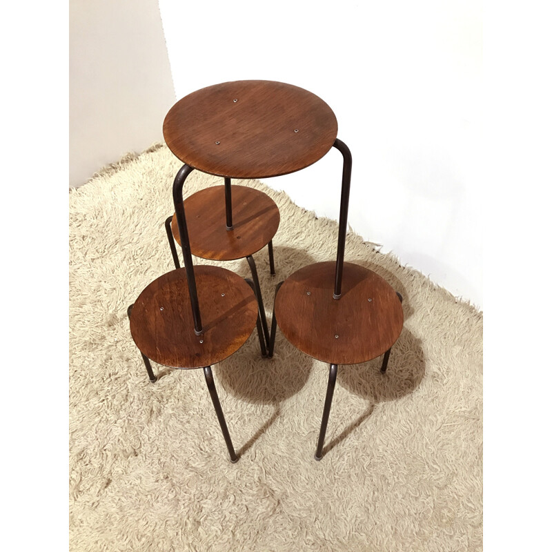 Mid-century set of four three-legged stools - 1960s