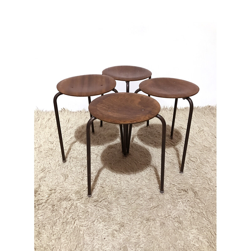 Mid-century set of four three-legged stools - 1960s