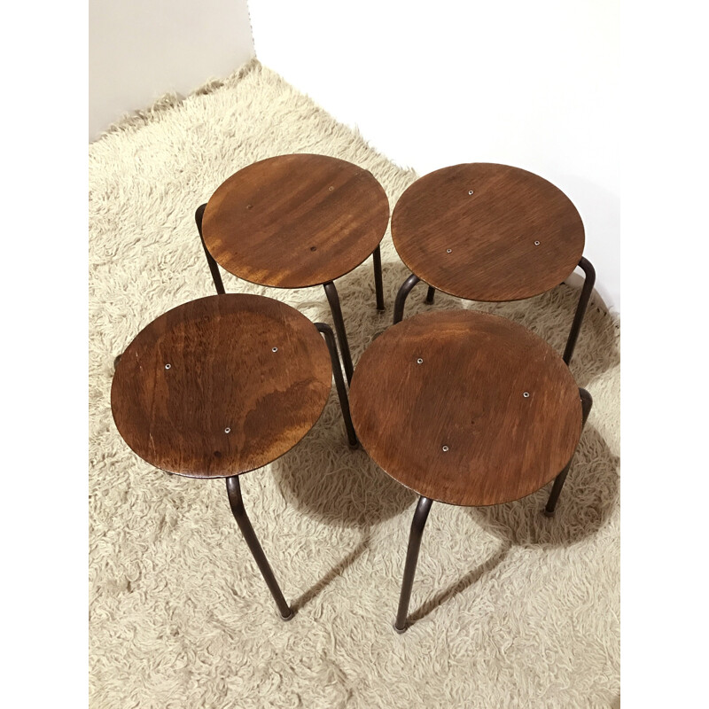 Mid-century set of four three-legged stools - 1960s