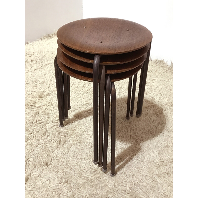 Mid-century set of four three-legged stools - 1960s