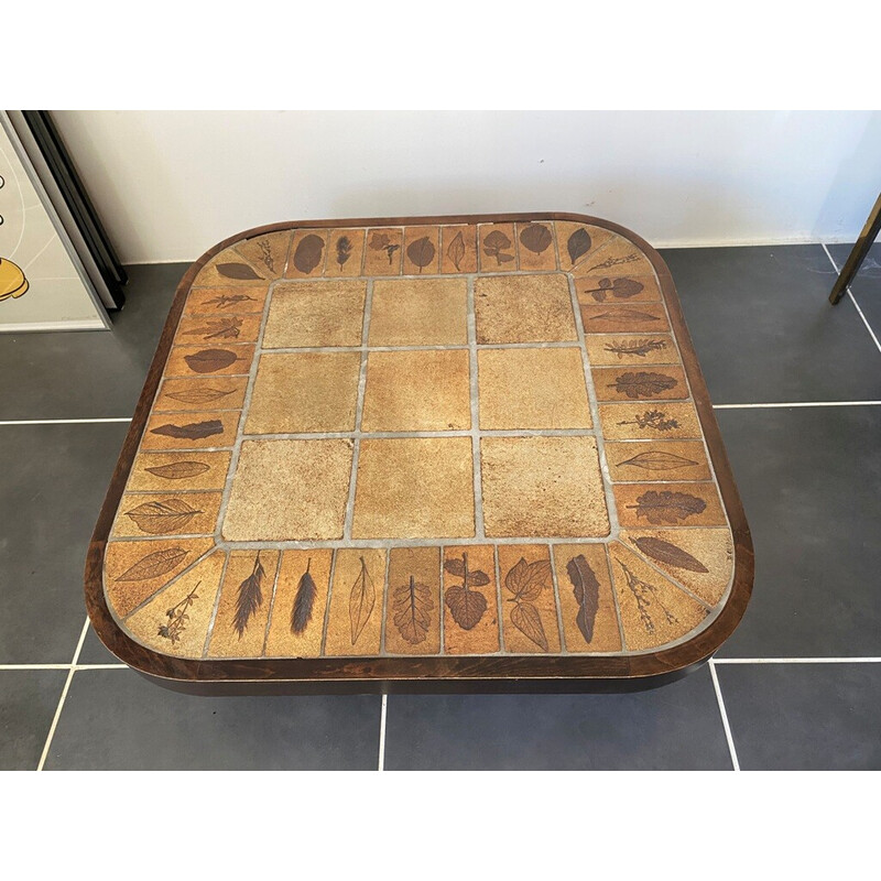 Vintage coffee table in ceramic and wood by Roger Capron, 1960