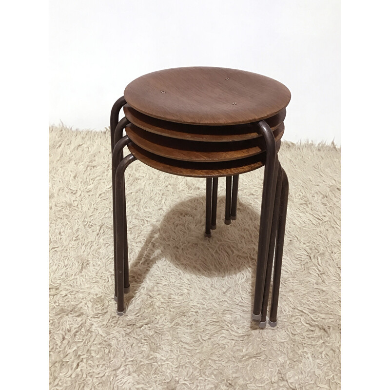 Mid-century set of four three-legged stools - 1960s