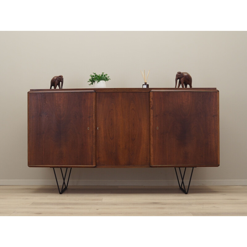 Vintage danish walnut and metal highboard, Denmark 1960s