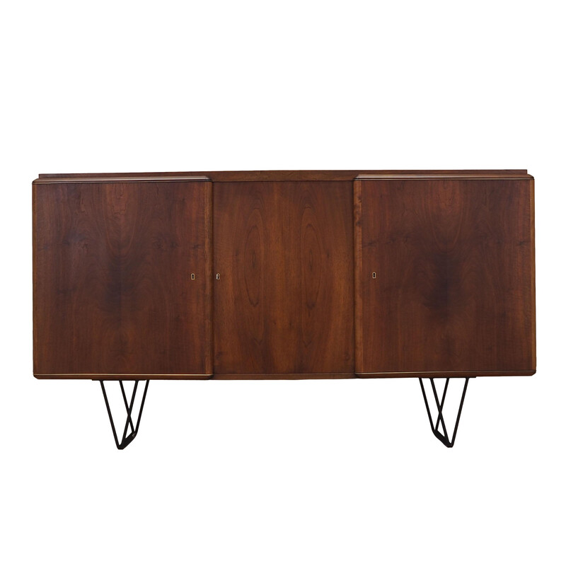 Vintage danish walnut and metal highboard, Denmark 1960s