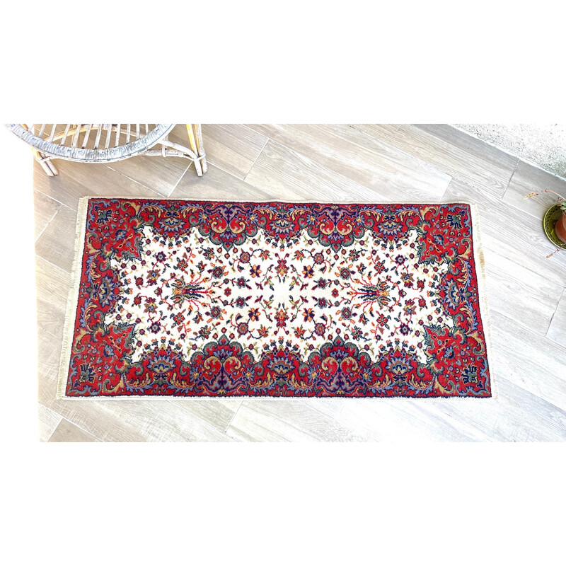 Tapis persan vintage en laine beige et rouge