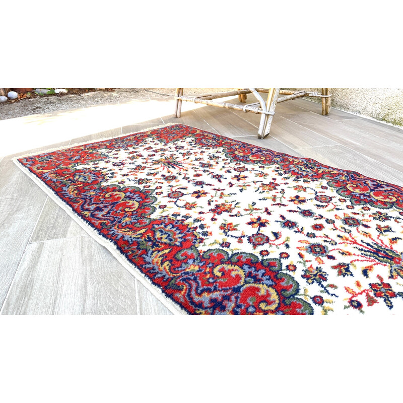 Vintage beige and red wool persian rug