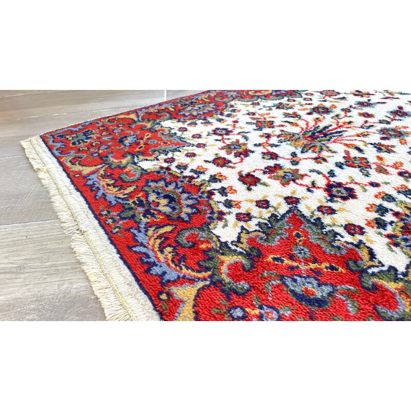 Tapete persa de lã vintage bege e lã vermelha