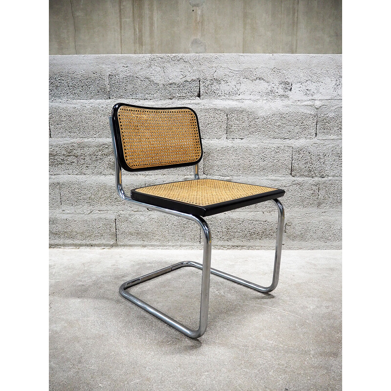 Silla Cesca vintage b32 de acero y haya de Marcel Breuer, Italia 1970