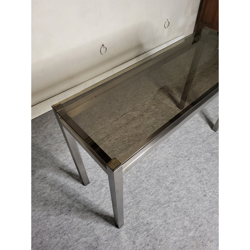 Vintage steel and smoked glass console, 1970s