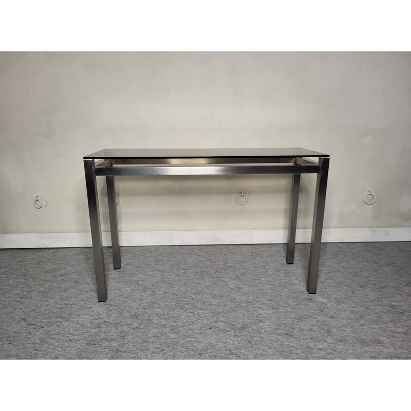 Vintage steel and smoked glass console, 1970s