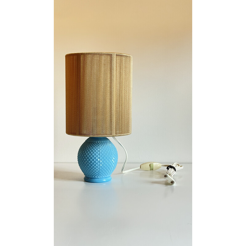 Vintage lamp in blue opaline and golden threads, 1960