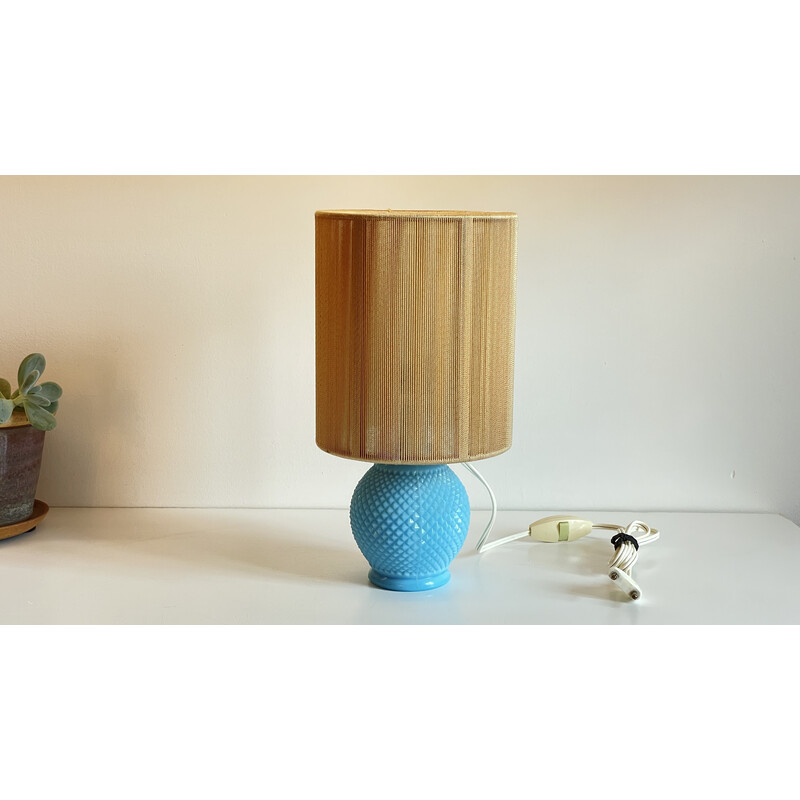 Lampe vintage en opaline bleu et fils dorés, 1960