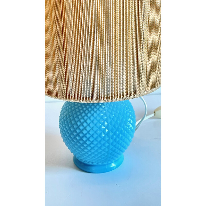 Blauwe opaline en gouddraad vintage lamp, 1960