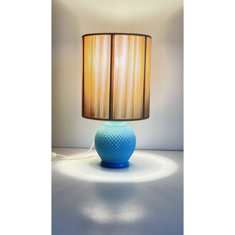 Vintage-Lampe aus blauem Opalin und goldenen Fäden, 1960