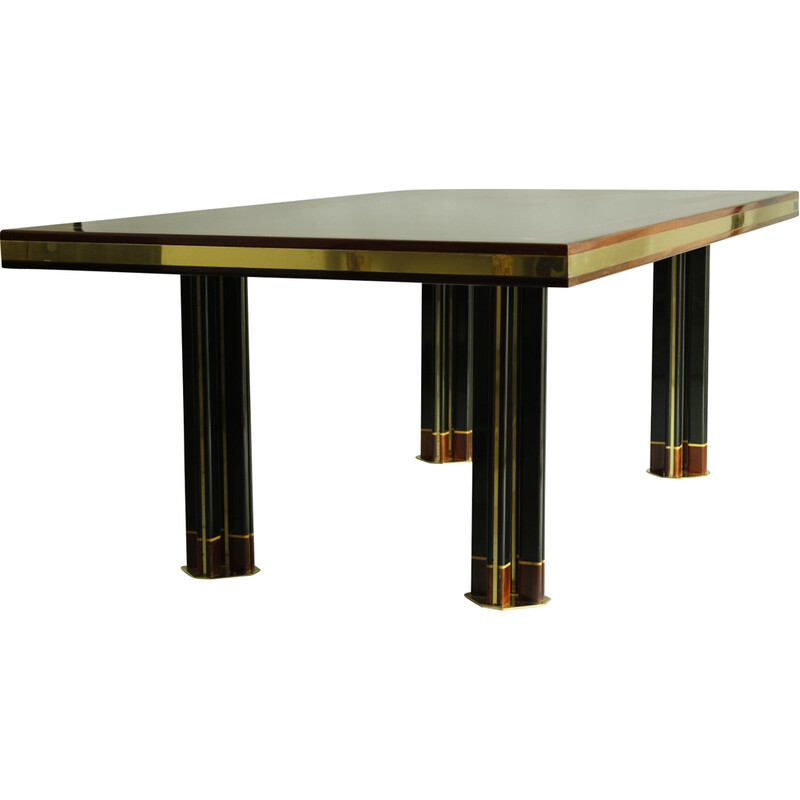 Vintage brass and wood dining table by Paolo Barracchia for Roman Deco, 1970s