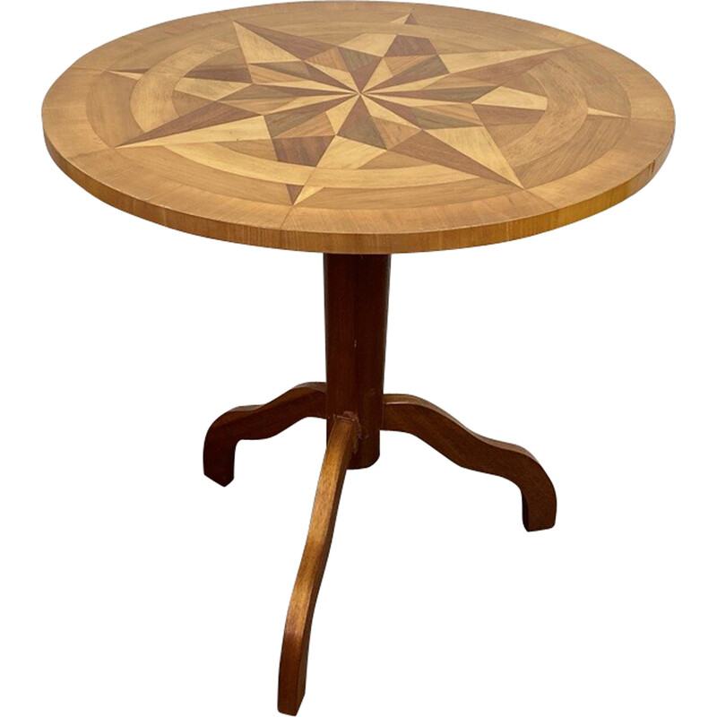 Vintage tripod pedestal table with marquetry, 1950