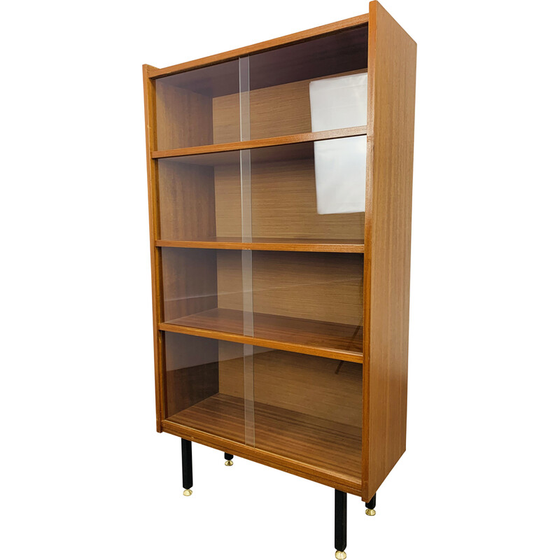 Vintage wood and glass bookcase, 1950