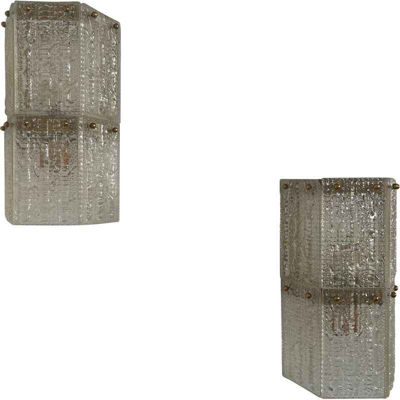 Pair of mid-century Swedish brass and glass wall lamps, 1960s