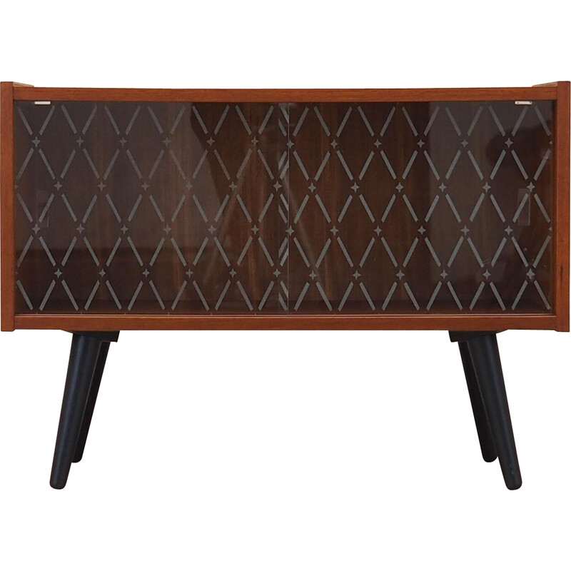 Credenza vintage in teak con ante scorrevoli in vetro, Danimarca 1970