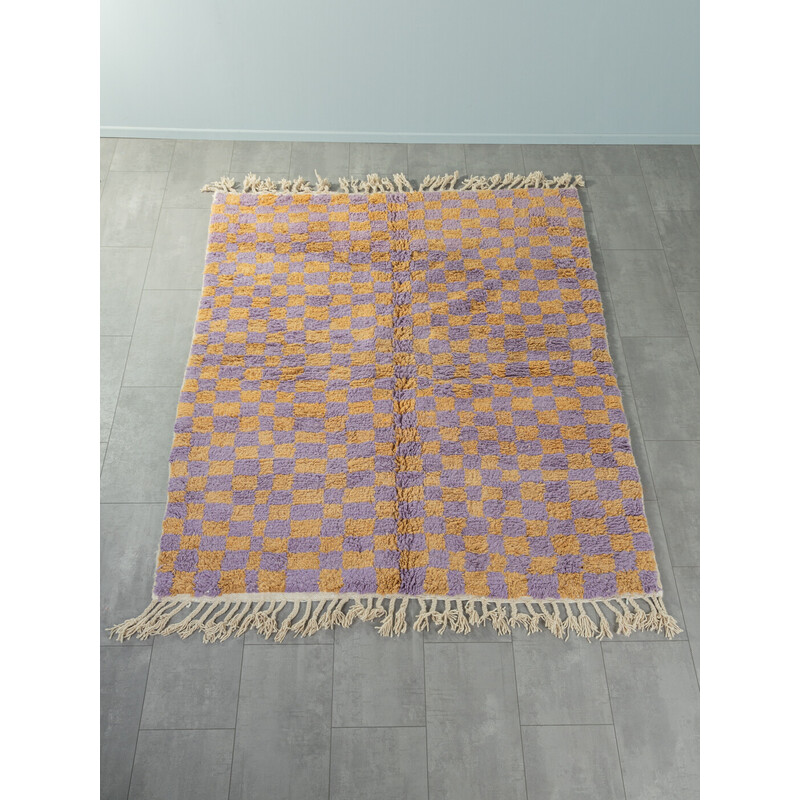 Vintage Blueberry Orange Check wollen berber tapijt, Marokko