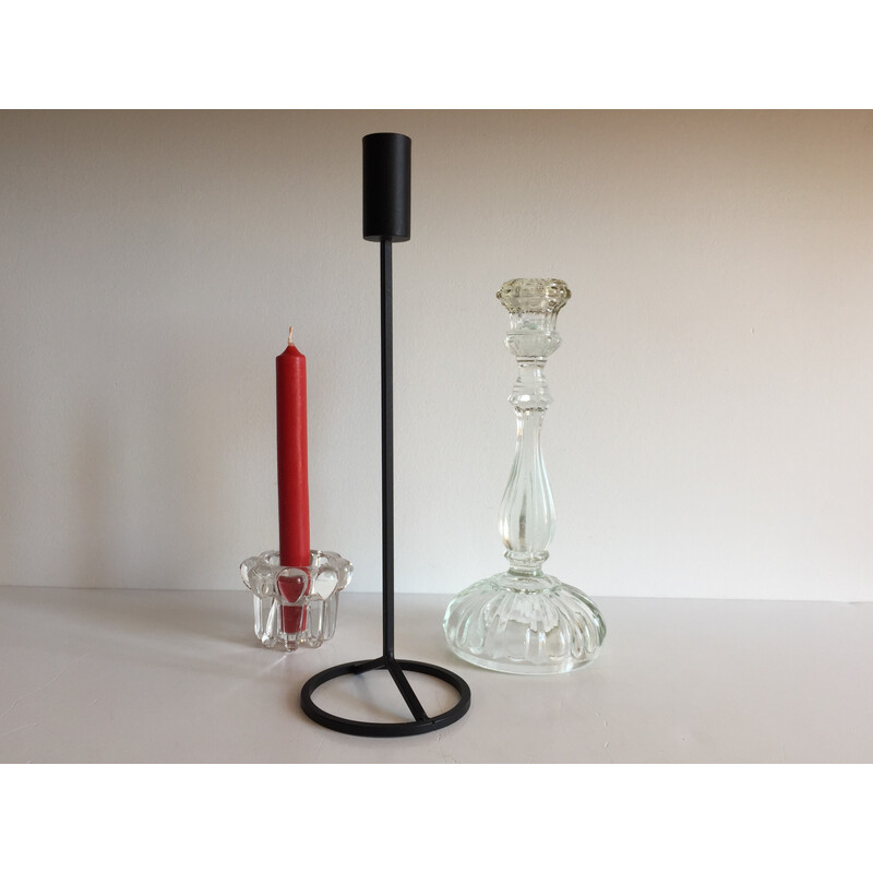 Set of 3 vintage candlesticks in metal, glass and crystal