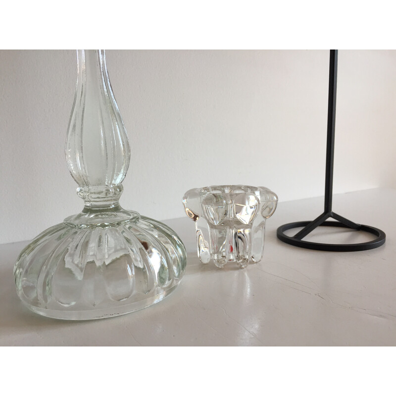Set of 3 vintage candlesticks in metal, glass and crystal