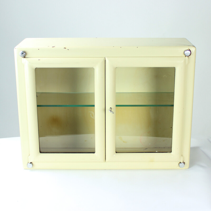 Vintage medical cabinet with glass door, Czechoslovakia 1950s