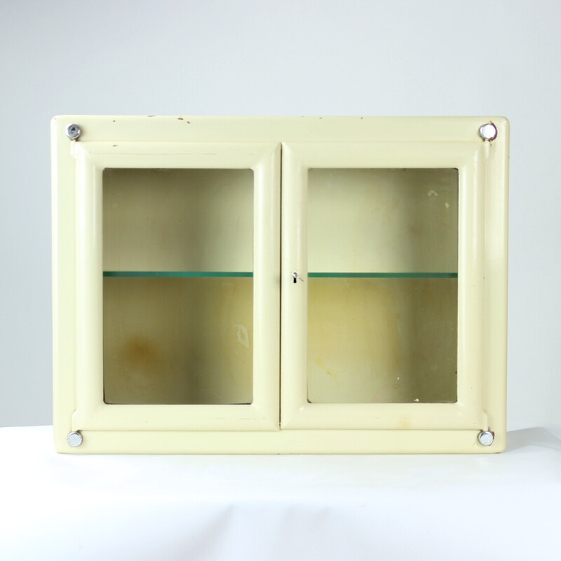 Vintage medical cabinet with glass door, Czechoslovakia 1950s