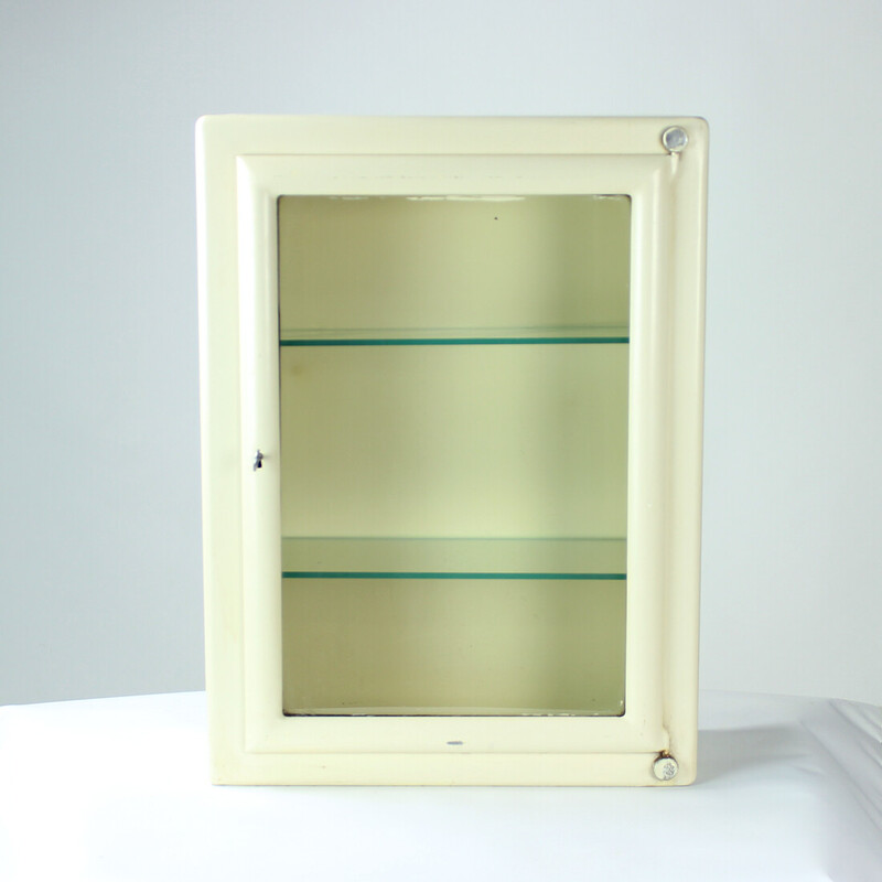 Vintage medical cabinet with glass door, Czechoslovakia 1950s