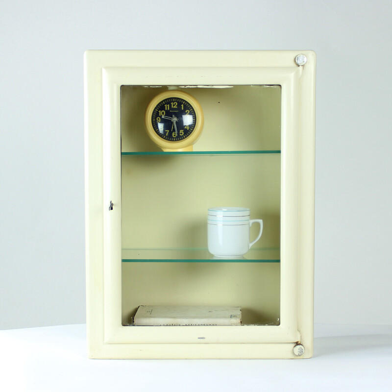 Vintage medical cabinet with glass door, Czechoslovakia 1950s