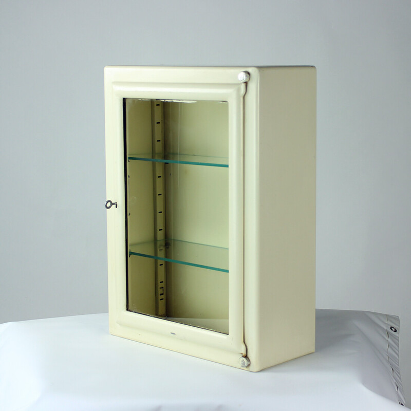 Vintage medical cabinet with glass door, Czechoslovakia 1950s