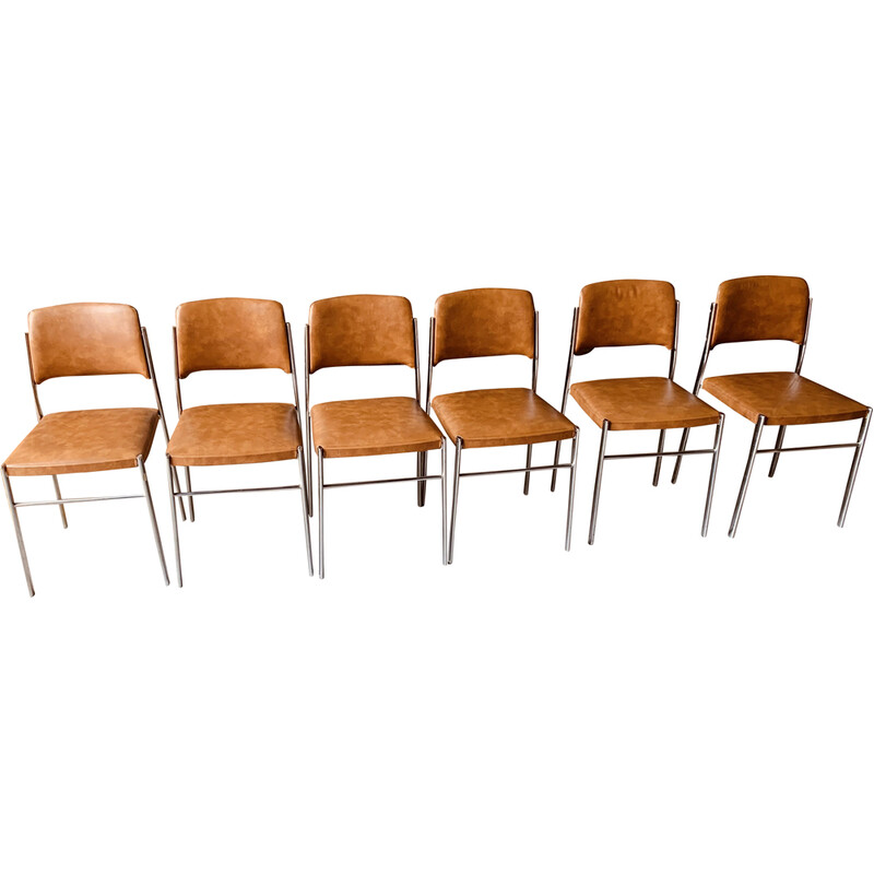 Set aus 6 braunen Vintage-Stühlen aus Kunstleder