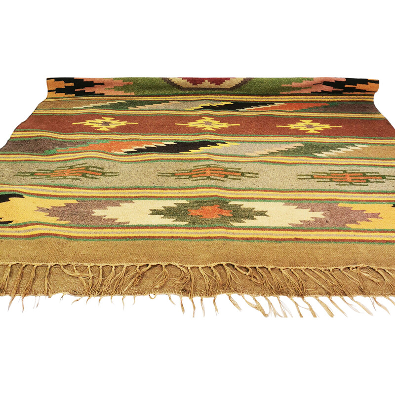 Art deco vintage wool kilim rug, Czechoslovakia 1930s