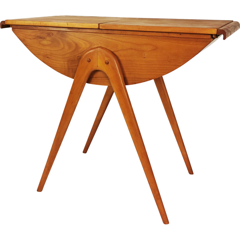 Vintage beech wood folding side table, Germany 1960s