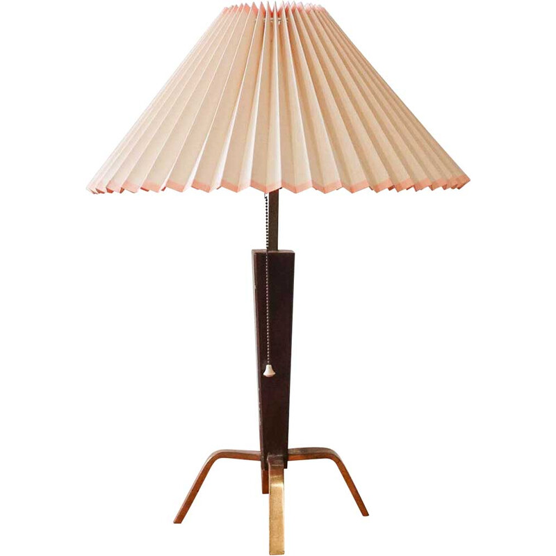 Mid-century Danish wood and brass tripod table lamp, 1950s