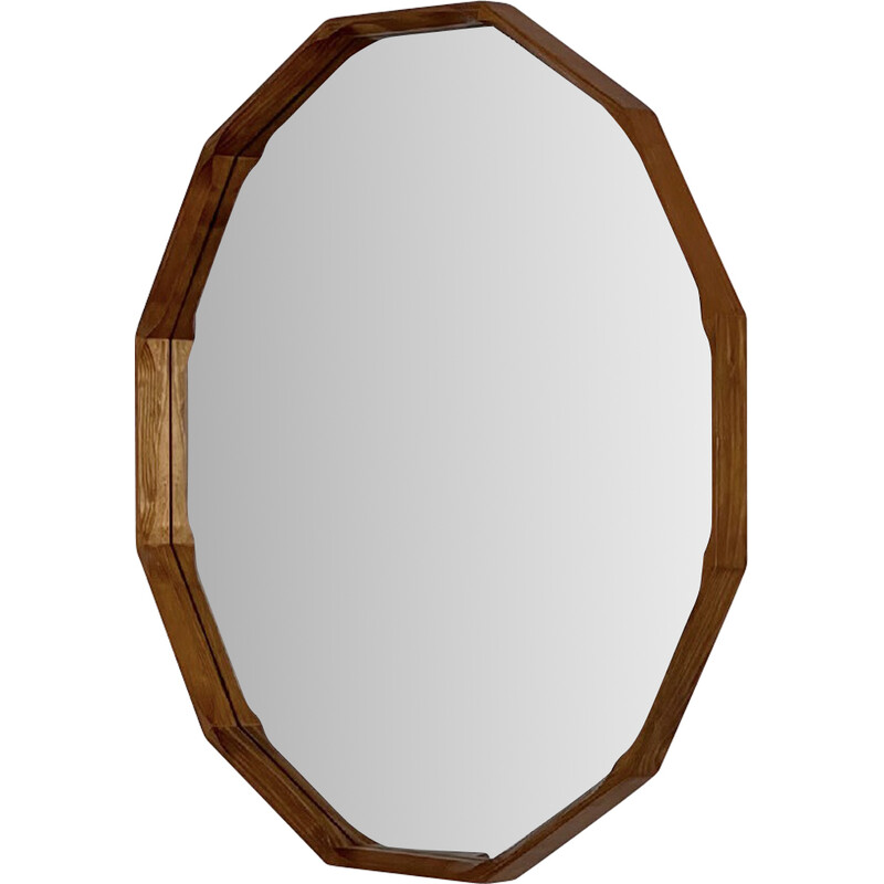 Vintage polygonal pine mirror, 1970