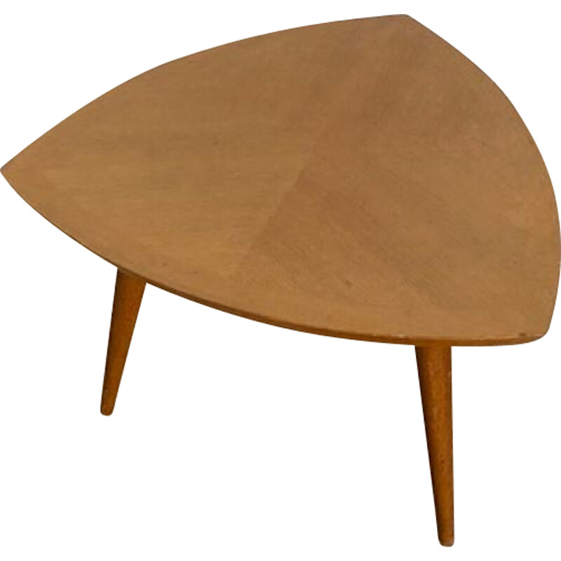 Vintage tripod coffee table in oakwood and oakwood veneer, 1950