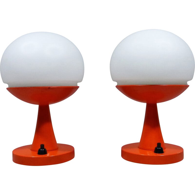 Paar Raumfahrt-Tischlampen aus weißem Glas, 1960er Jahre