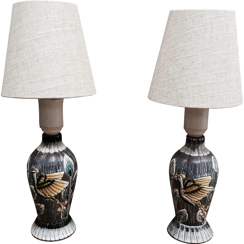 Skandinavisches Vintage-Lampenpaar aus Keramik und Leinen, 1960