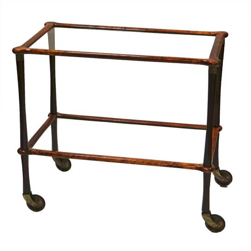 Midcentury trolley in wood and glass - 1950s