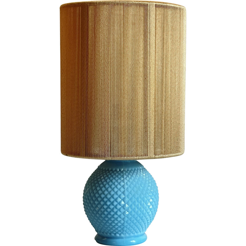 Vintage lamp in blue opaline and golden threads, 1960