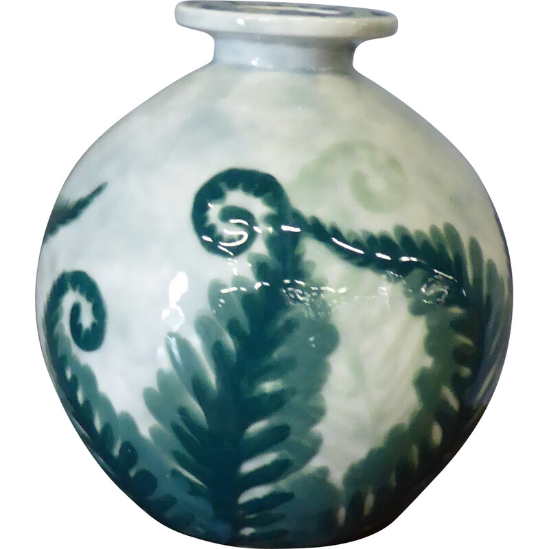 Vintage Art Deco enameled porcelain vase by Camille Tharaud, 1930