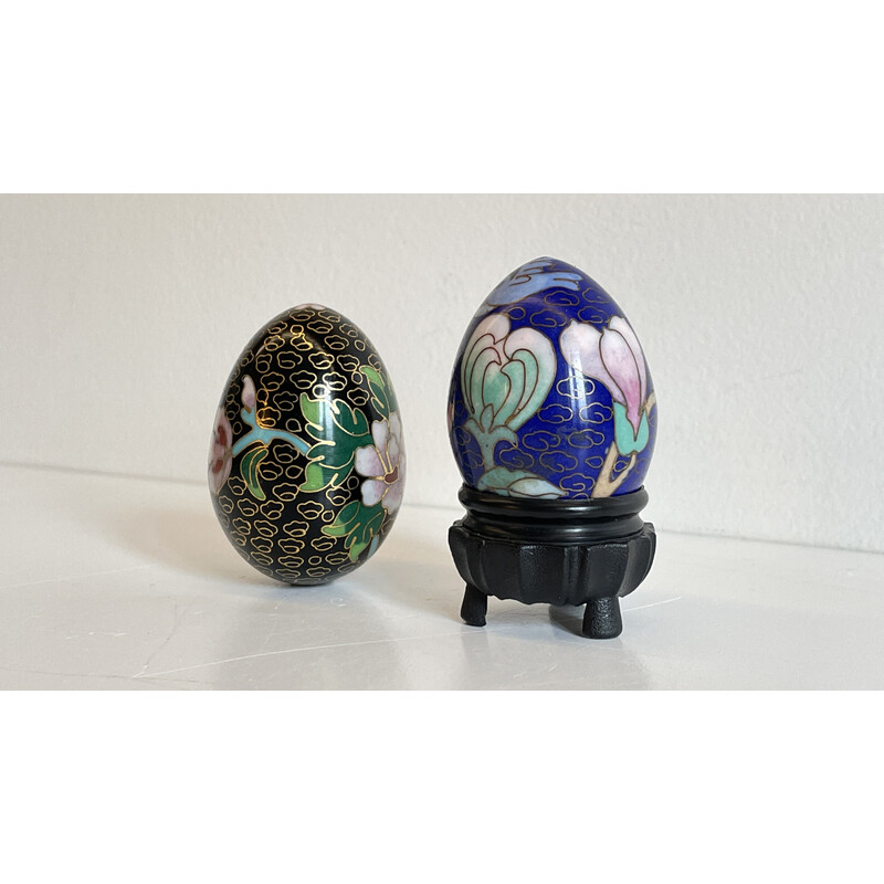 Pair of brass cloisonné enamel vintage collectible eggs