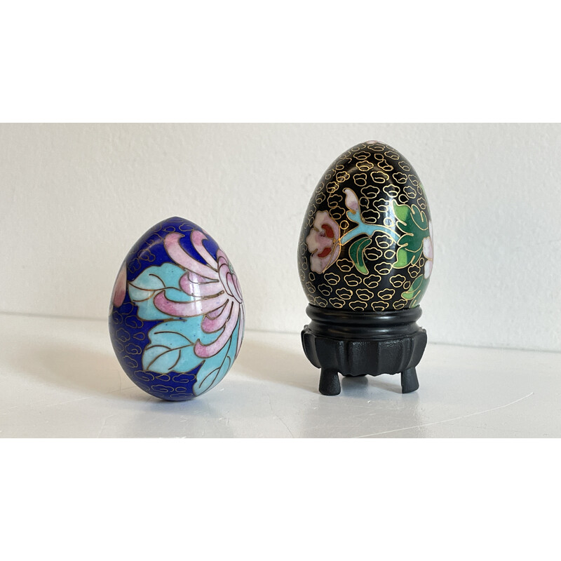 Paar Sammler-Eier aus Messing im Vintage-Stil, emailliert, mit Cloisonné-Effekt