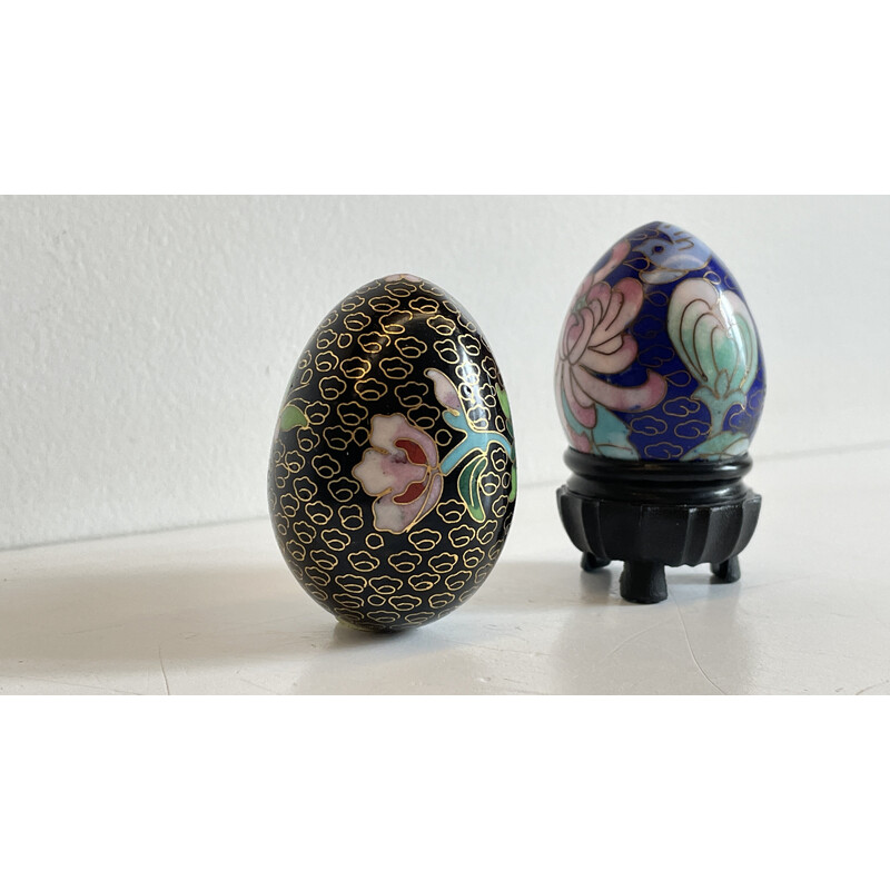 Paar Sammler-Eier aus Messing im Vintage-Stil, emailliert, mit Cloisonné-Effekt