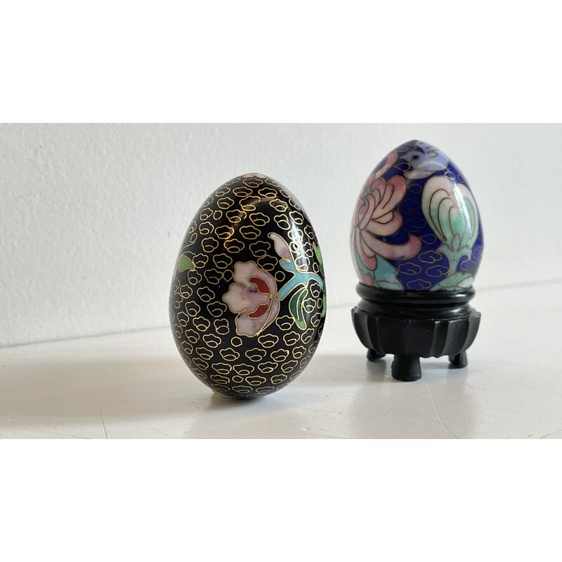 Pair of brass cloisonné enamel vintage collectible eggs