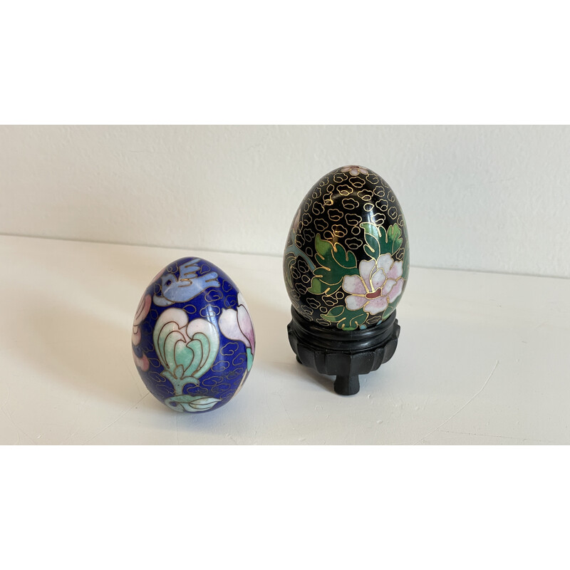 Pair of brass cloisonné enamel vintage collectible eggs