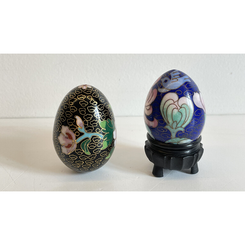 Paar vintage geëmailleerde cloisonné eieren in messing